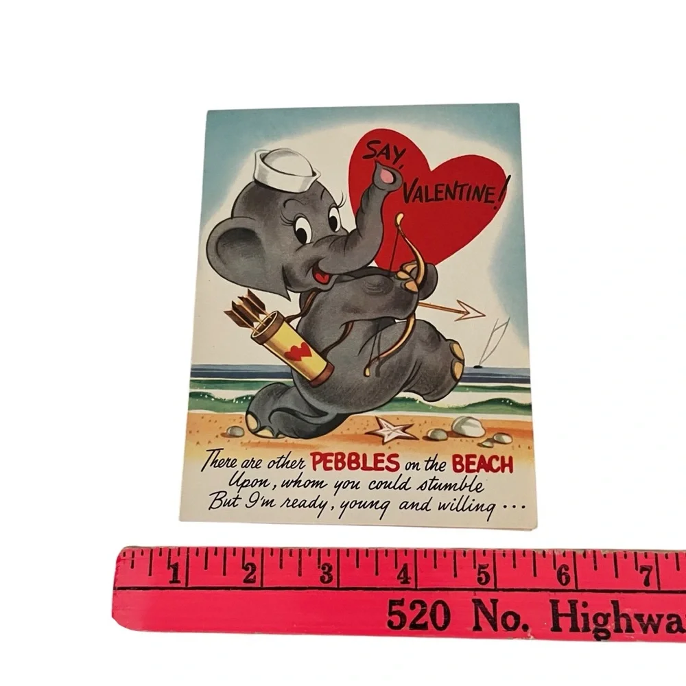 Unused Vintage Moving Elephant Valentine Card 40s 50s Beach Euphemism Ephemera